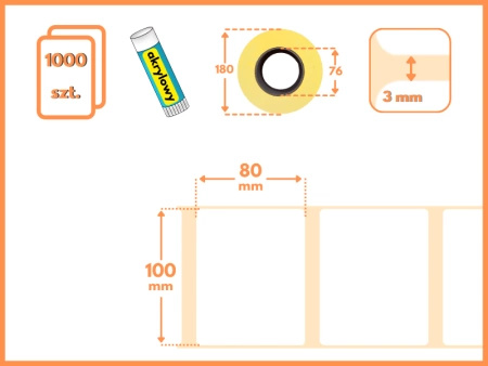 100x80 mm etykiety termotransferowe 1000 szt. gilza 76 samoprzylepne białe naklejki 100/80