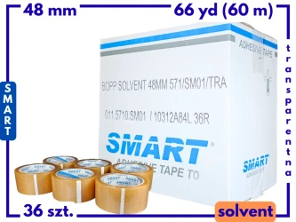 karton solvent 48mm x 66yd (60m) Smart BEZBARWNA taśma klejąca 48/66 pakowa 36 sztuk