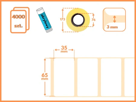 65x35 mm etykiety termotransferowe 4000 szt. gilza 76 samoprzylepne białe naklejki 65*35
