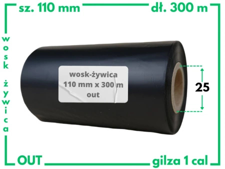 110x300 OUT kalka WOSKOWO-ŻYWICZNA taśma termotransferowa wosk żywica 110 mm 300 m czarna