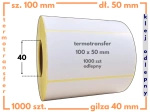 100x50 mm etykiety termotransferowe z klejem ODLEPNYM 1000 szt. gilza 40 samoprzylepne białe naklejki 100*50