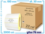 karton 100x30 mm etykiety termiczne 2000 szt. gilza 76 samoprzylepne białe 100*30 x22