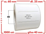 białe 60x25 mm etykiety FOLIOWE 1000 szt. gilza 40 mm termotransfer