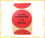 Czerwone etykiety papierowe fi 50 1000 szt