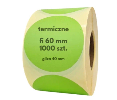 60 mm okrągłe etykiety termiczne 1000 szt. gilza 40 mm samoprzylepne zielone