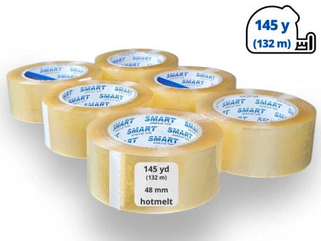 zgrzewka hotmelt 48mm x 145yd (132m) smart BEZBARWNA taśma klejąca 48/145 pakowa 6 sztuk