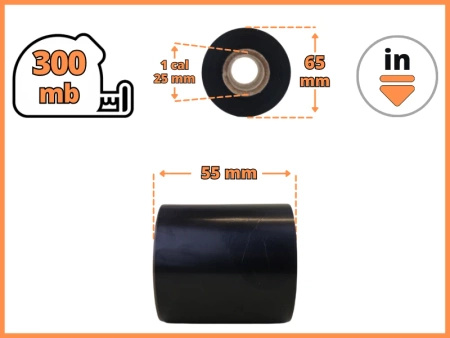 55x300 kalka WOSKOWA taśma termotransferowa wosk 55mm 300m czarna IN