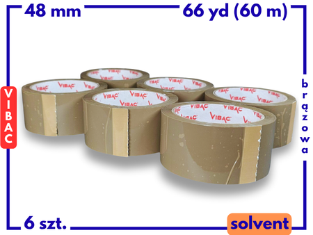 zgrzewka solvent 48mm x 66yd (60m) Vibac BRĄZOWA taśma klejąca 48/66 pakowa 6 sztuk