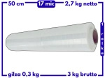 50 cm folia stretch 3 kg brutto (2,7 kg netto) przeźroczysta 17 mic - strecz bezbarwny długa i wydajny
