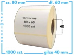 80x60 mm białe etykiety termiczne 1000 szt. gilza 40 samoprzylepne żółty podkład