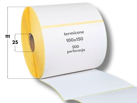 100x150 mm etykiety termiczne 500 szt. gilza 25 KAUCZUK samoprzylepne białe 100/150 żółty podkład