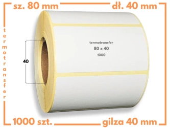 80x40 mm etykiety termotransferowe 1000 szt. gilza 40 samoprzylepne białe naklejki 80/40