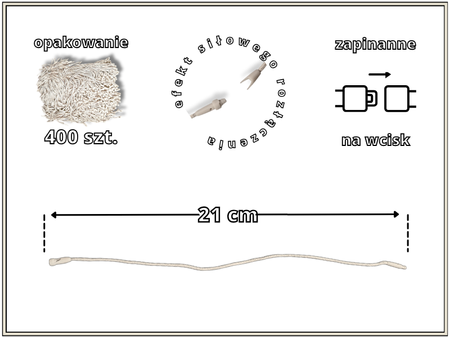 ECRU 21 cm 400 szt. łączniki do metek ręczne plomby odzieżowe WHITE