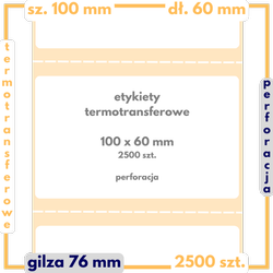 100x60 mm etykiety 2500 szt. perforacja samoprzylepne termotransferowe białe