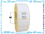 32x20 mm etykiety termiczne 2000 szt. klej ODLEPNY gilza 40 samoprzylepne białe