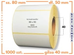 80x50 mm etykiety termotransferowe 1000 szt. gilza 40 klej HOTMELT samoprzylepne białe naklejki 80/50