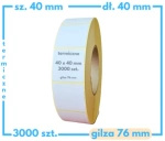 40x40 mm etykiety termiczne 3000 szt. gilza 76 samoprzylepne białe