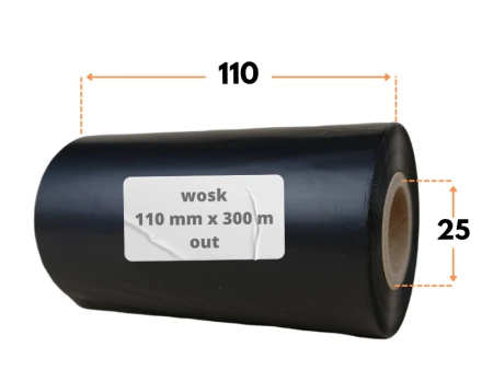 110x300 kalka WOSKOWA taśma termotransferowa wosk 110 mm 300m czarna OUT