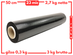 50 cm folia stretch 3 kg brutto (2,7 kg netto) czarna 23 mic - strecz mocny i wydajny
