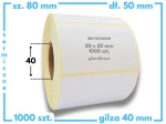 80x50 mm etykiety termiczne 1000 szt. samoprzylepne białe 80*50