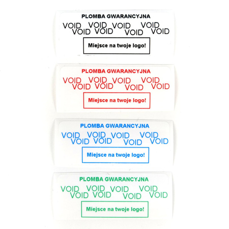 Plomby gwarancyjne VOID białe 45x18 nadruk NIEBIESKI