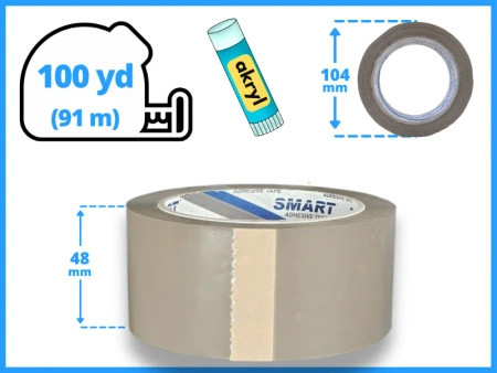 karton akryl 48mm x 100yd (91m) Smart BRĄZOWA taśma klejąca 48/100 pakowa 36 sztuk