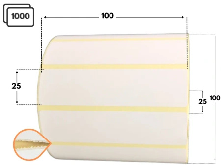 100x25 mm etykiety termotransferowe 2000 szt. PERFORACJA gilza 25 samoprzylepne białe naklejki 100/25