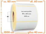 80x60 mm etykiety termotransferowe 1000 szt. gilza 40 samoprzylepne białe naklejki 80*60