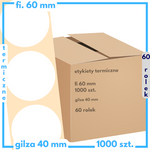 karton etykiet fi 60 mm termiczne 1000 szt 60 rol. okrągłe samoprzylepne białe