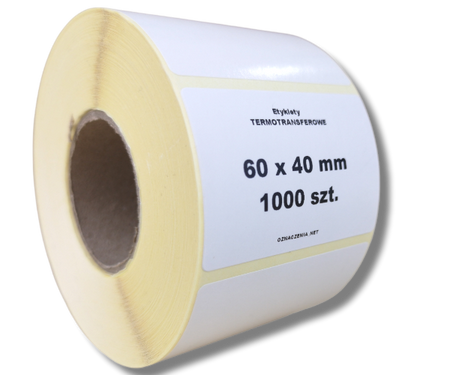 60x40 mm etykiety 1000 szt. gilza 40 samoprzylepne naklejki termotransferowe białe 60/40