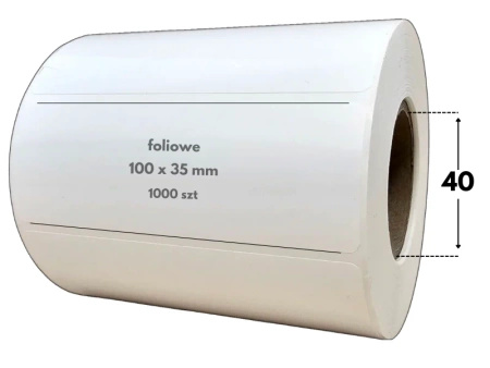 białe 100x35 mm etykiety FOLIOWE 1000 szt. gilza 40 mm termotransfer