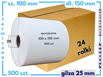 karton 100x150 mm etykiety termiczne 500 szt. gilza 26 PERFORACJA kauczuk samoprzylepne białe