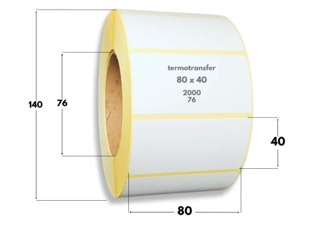 80x40 mm etykiety termotransferowe 2000 szt. gilza 76 samoprzylepne białe naklejki 80*40