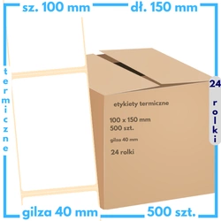 karton etykiet 100x150 mm  termiczne 500 szt. 24 rol. samoprzylepne białe perforacja