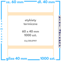 60x40 mm etykiety termiczne 1000 szt. klej ODLEPNY samoprzylepne białe