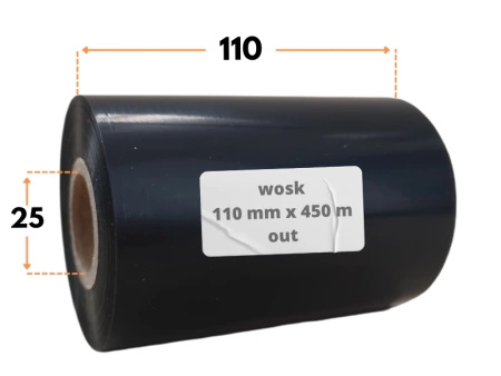 110x450 kalka WOSKOWA taśma termotransferowa wosk 110mm 450m czarna OUT