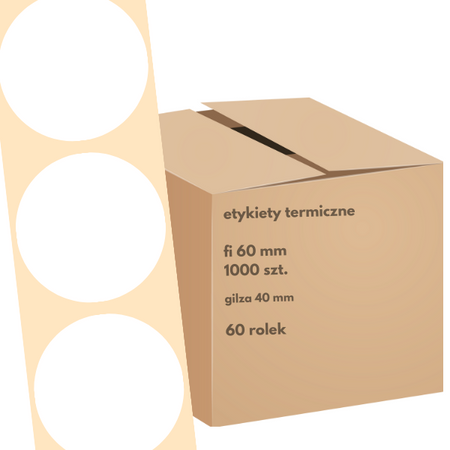 karton etykiet fi 60 mm termiczne 1000 szt 60 rol. okrągłe samoprzylepne białe