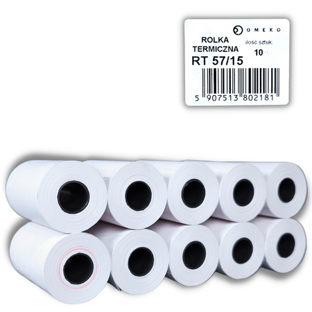 Rolki termiczne 57x15 do kasy fiskalnej 10 szt. 57mm / 15mb
