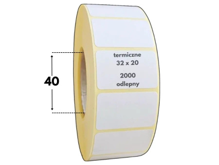 32x20 mm etykiety termiczne 2000 szt. klej ODLEPNY gilza 40 samoprzylepne białe