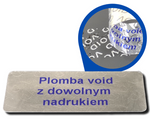 z_usl_nad_p 45x18 mm plomby gwarancyjne VOID SREBRNE nadruk NIEBIESKI 100 szt.