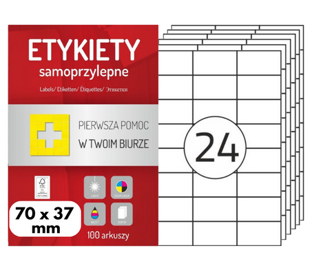 Etykiety 70x37 mm na arkuszach A4 - 2400 etykiet samoprzylepnych uniwersalnych do drukarek biurowych