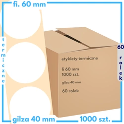 karton etykiet fi 60 mm termiczne 1000 szt 60 rol. okrągłe samoprzylepne białe