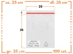 25x35 +5 cm worki foliowe z taśmą klejącą na odzież 250x350 +50 mm ldPE 100 szt