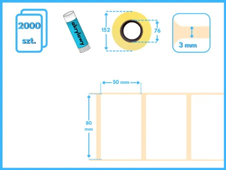 80x50 mm etykiety termiczne 2000 szt. gilza 76 samoprzylepne białe 80*50