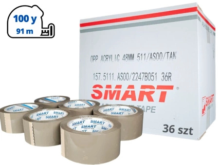 karton akryl 48mm x 100yd (91m) Smart BRĄZOWA taśma klejąca 48/100 pakowa 36 sztuk