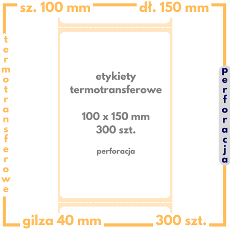 100x150 mm etykiety 300 szt. perforacja samoprzylepne termotransferowe białe