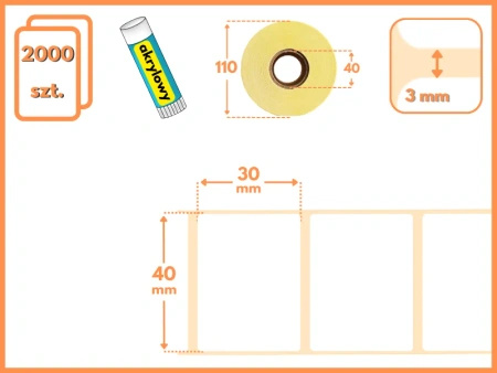 40x30 mm etykiety termotransferowe 2000 szt. gilza 40 samoprzylepne białe naklejki 40/30