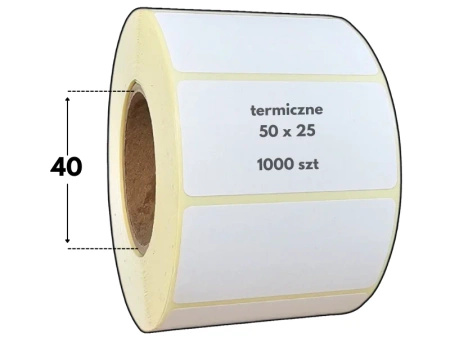 50x25 mm etykiety termiczne 1000 szt. gilza 40 akryl samoprzylepne białe 50*25