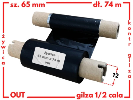 65x74 OUT kalka ŻYWICZNA taśma termotransferowa żywica 55 mm 74 m czarna