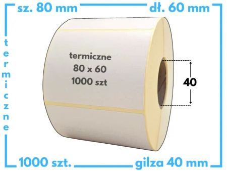 80x60 mm białe etykiety termiczne 1000 szt. gilza 40 samoprzylepne żółty podkład